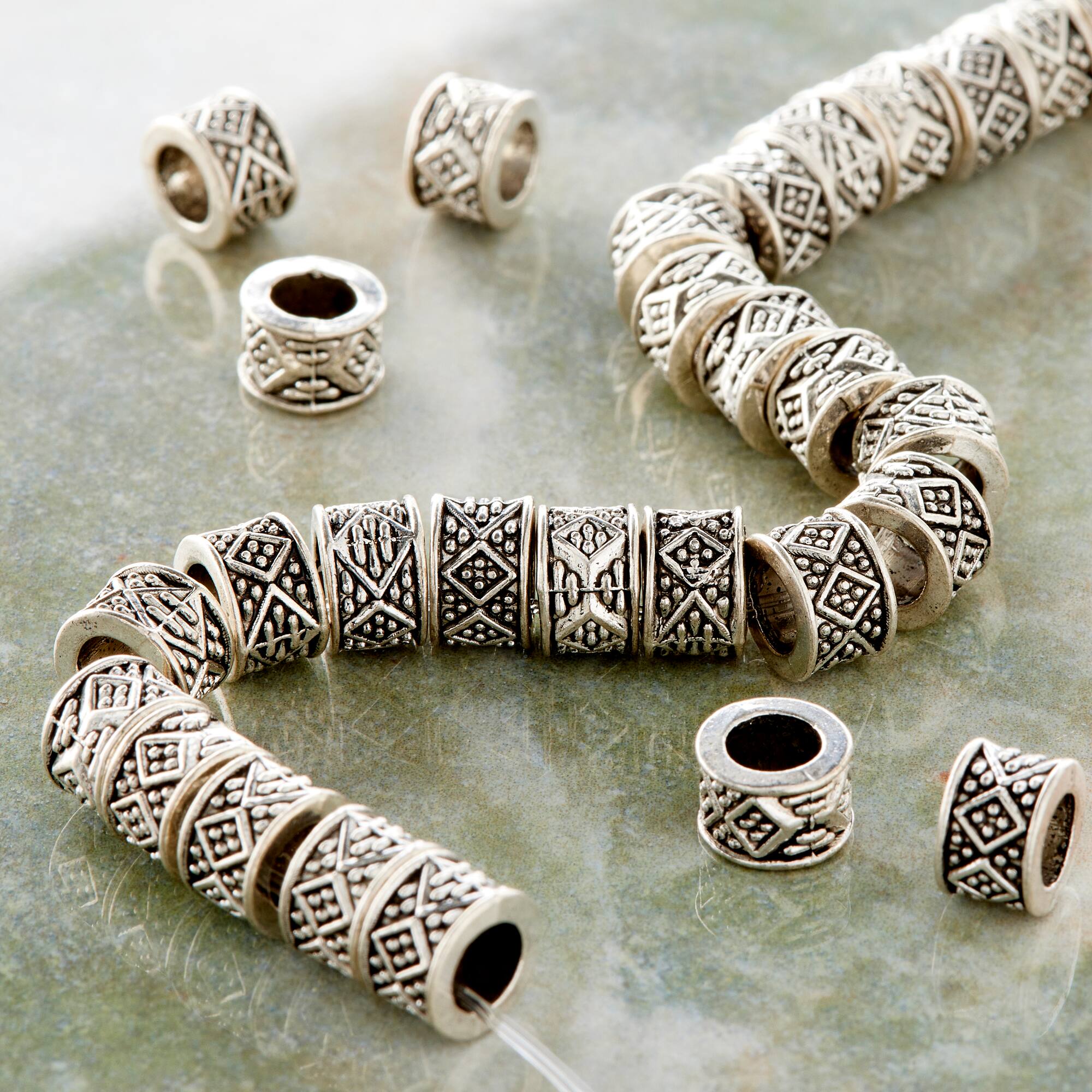 Silver Plated Carved Rondelle Beads, 8mm by Bead Landing™